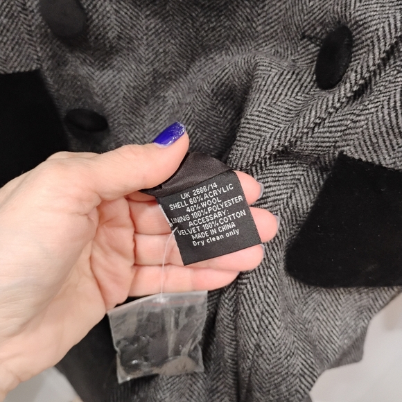 Hell Bunny Wool Vintage Gray Double-Breasted Women's Coat - Picture 6 of 6